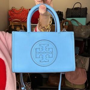 EUC Tory Burch Blue Leather Mini Ella Tote Crossbody Aug 2023 10010539 w/Goodies